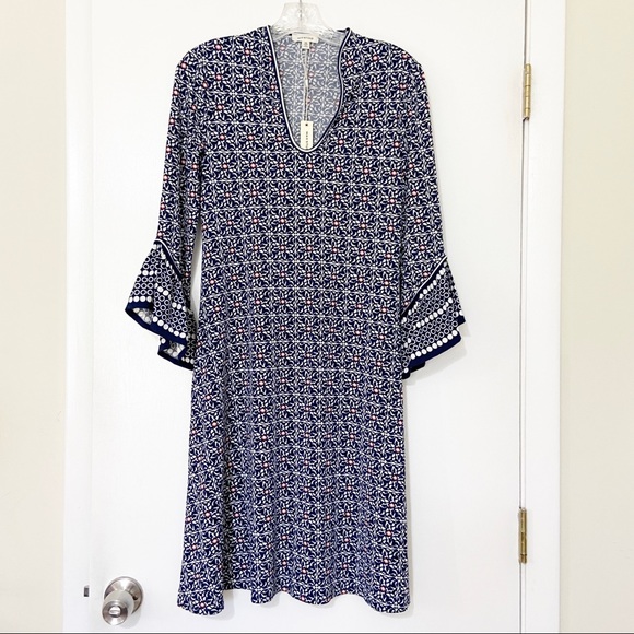 NEW Max Studio Jersey Blue Floral Bell Sleeve Mini Dress Size XS - Picture 1 of 5